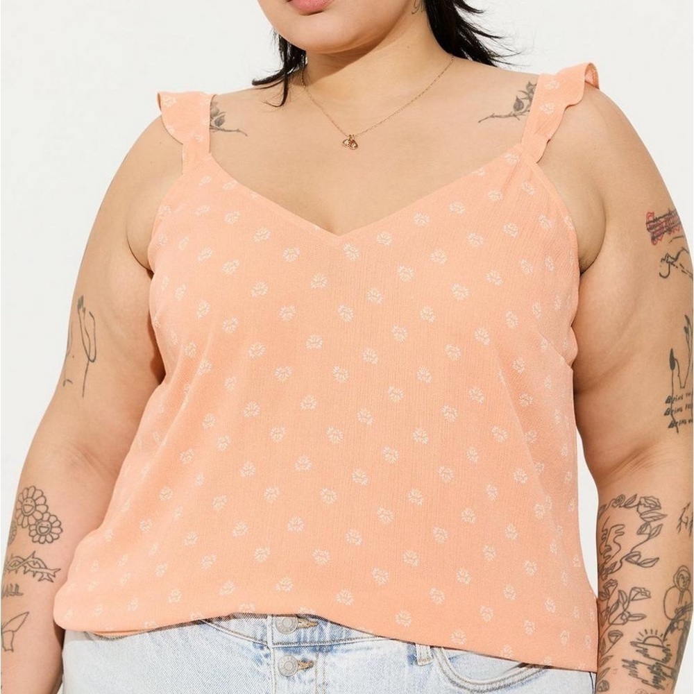 TORRID Washable Crinkle Gauze V-Neck Ruffle Strap Tank